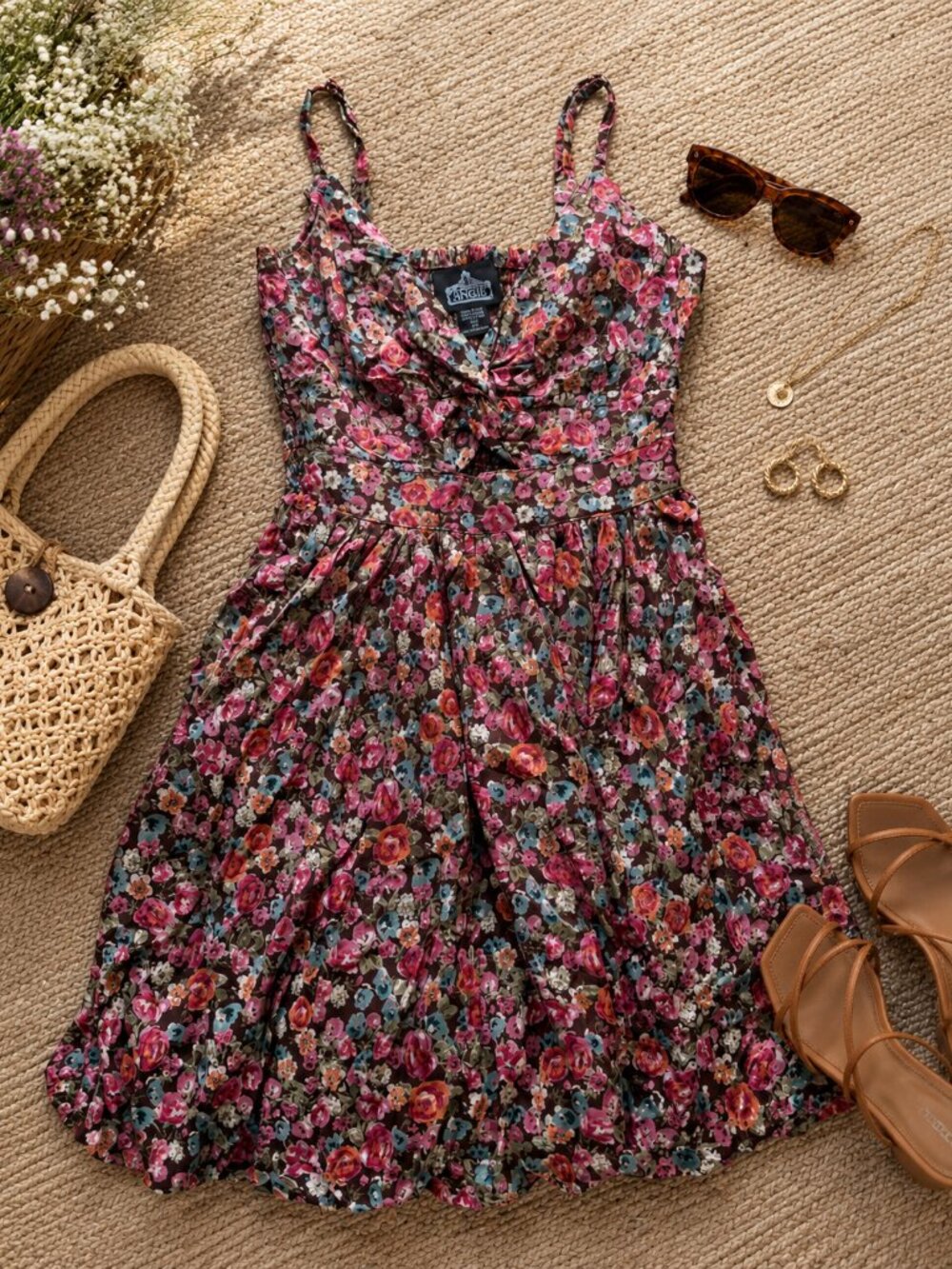 Angie Y2K Floral Twist-Front Cutout Mini Dress XS